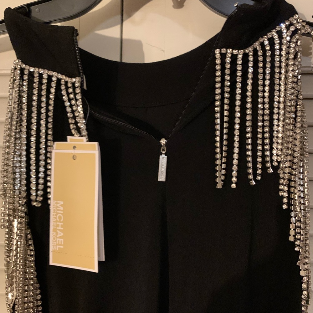 Michael Kors Black Gown with Silver Crystal Accents
